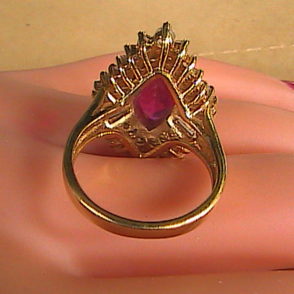Sterling Silver Ruby Clear Stone Ring - image 7